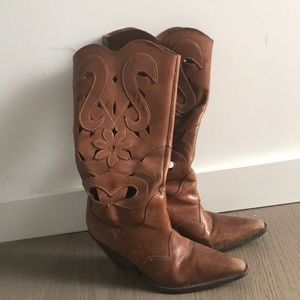 Carlos Santana cutout brown heeled cowboy boots